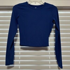 Dark Blue Ribbed Long Sleeve Top
